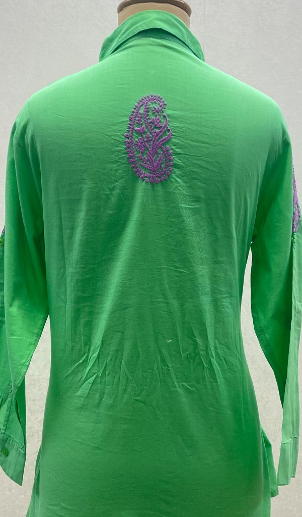 Lucknowi 手工制作的棉质 Chikankari 上衣 - HONC099122