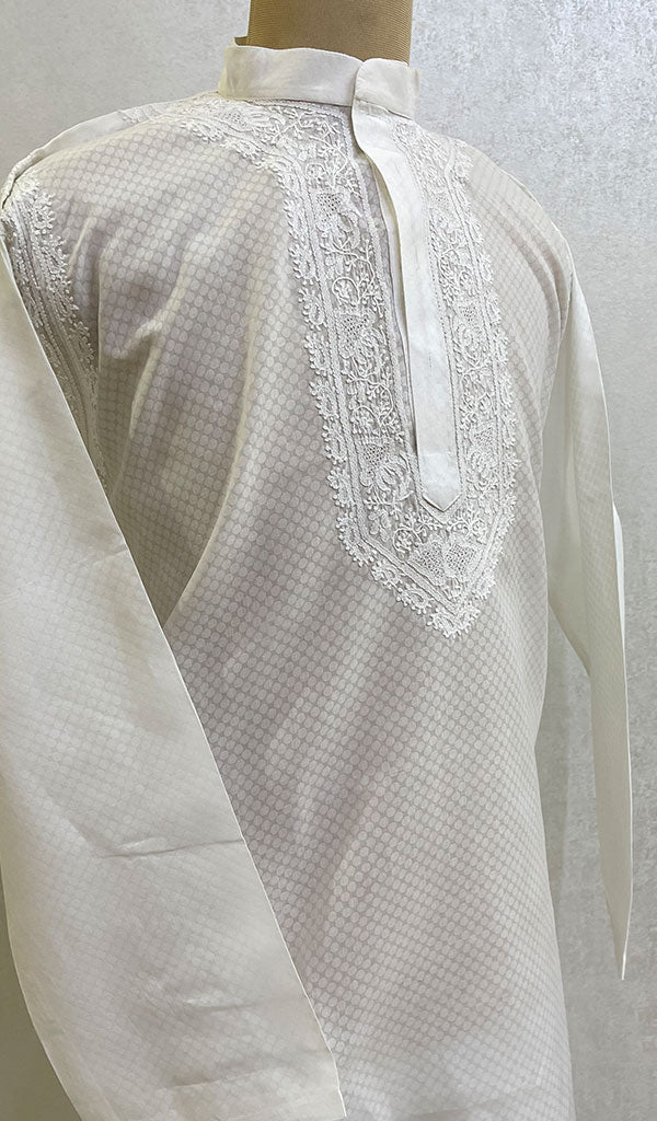 Men's Lucknowi Handcrafted Cotton Chikankari Kurta - HONC085885