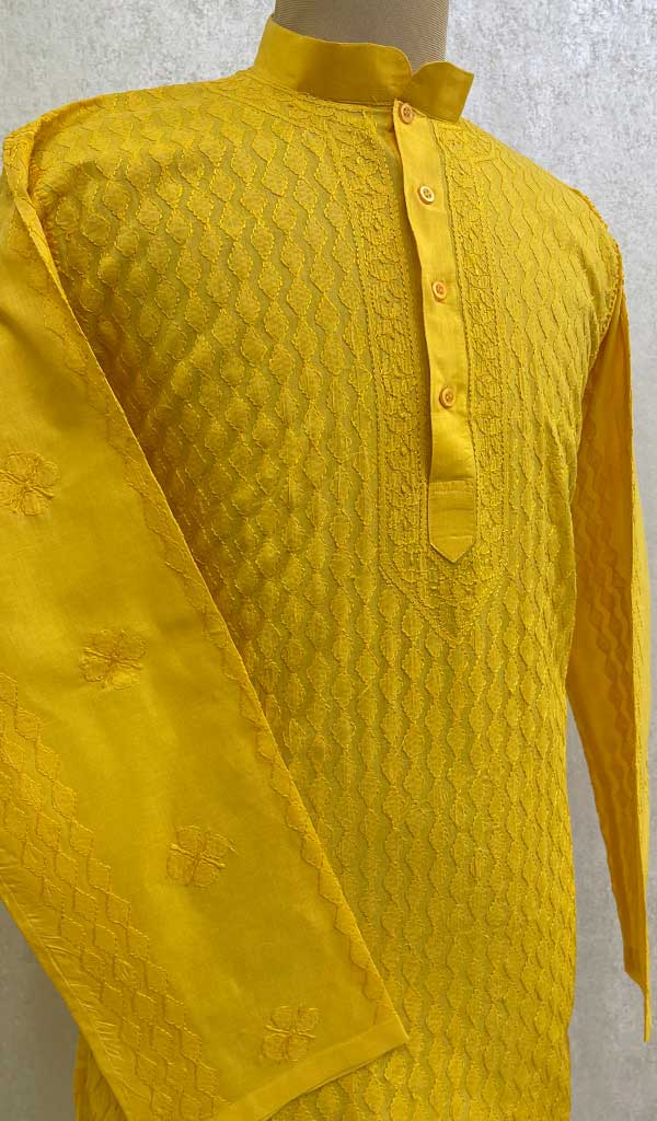 Men's Lucknowi Handcrafted Cotton Chikankari Kurta - HONC0114541