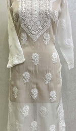 Load image into Gallery viewer, Women's Lakhnavi Handcrafted Organza Chikankari Kurti- HONC0115945