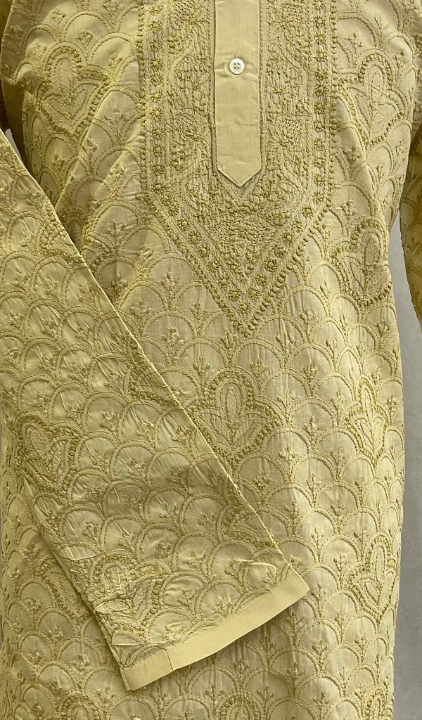 Men's Lucknowi Handcrafted Cotton Chikankari Kurta - HONC0123600
