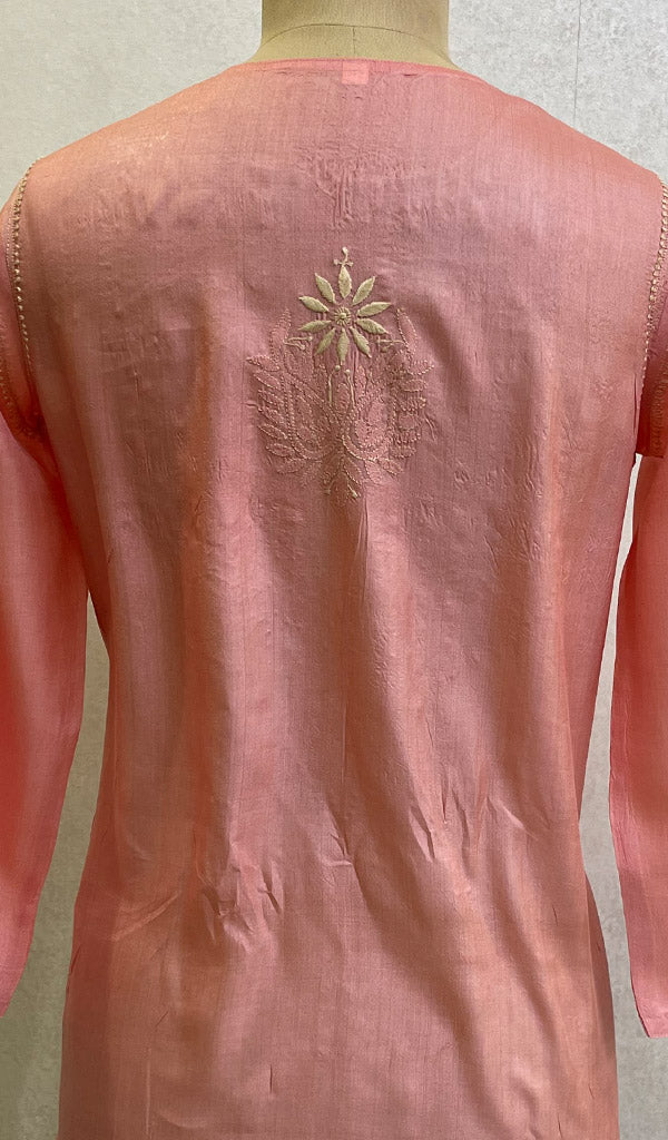 Lakhnavi 手工丝绸 Chikankari 上衣 - HONC0118656