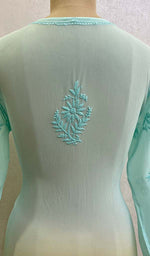 将图像加载到图库查看器中, Lucknowi 手工粘胶乔其纱 Chikankari Kurta Palazzo 带 Dupatta 套装 - HONC0113556