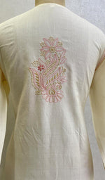 将图像加载到图库查看器中, 勒克瑙手工制作丝绸 Chikankari Kurti - HONC0130099