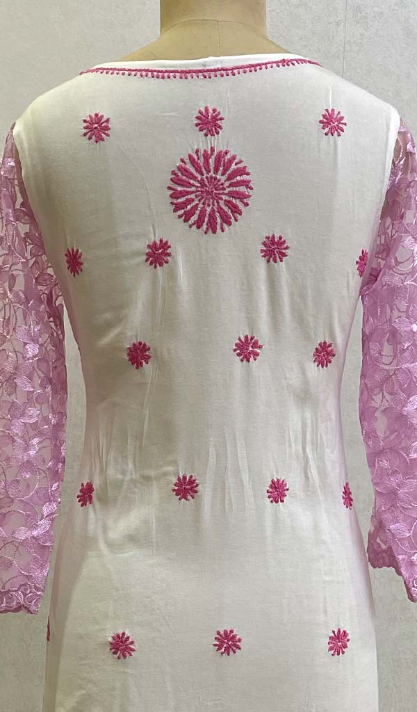 Lakhnavi 手工制作的 Chikankari 棉质上衣 - HONC0132279