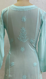 将图像加载到图库查看器中, Lucknowi 手工粘胶乔其纱 Chikankari 上衣 - HONC0133210