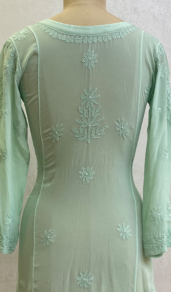 Lucknowi 手工粘胶乔其纱 Chikankari 上衣 - HONC0133203