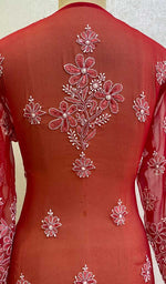 将图像加载到图库查看器中, Lucknowi 手工制作的人造乔其纱 Chikankari Kurti - HONC078882