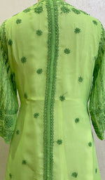 将图像加载到图库查看器中, Lakhnavi 手工制作人造乔其纱 Chikankari 连衣裙 - HONC0137236