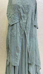 Load image into Gallery viewer, Haaya Women's Lakhnavi Handcrafted Faux-Georgette Chikankari Shrug and Dress Set - HONC0137241