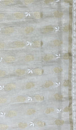 将图像加载到图库查看器中, Lakhnavi 手工制作 Chanderi 丝绸 Chikankari Dupatta - Honc068129