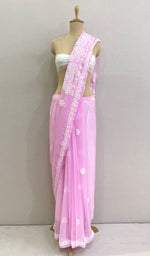 Load image into Gallery viewer, Women&#39;s Lucknowi Handcrafted Faux-Georgette Chikankari Saree - HONC0196357
