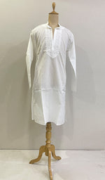 将图像加载到图库查看器中, Men's Lucknowi Handcrafted Cotton Chikankari Kurta - HONC0201089