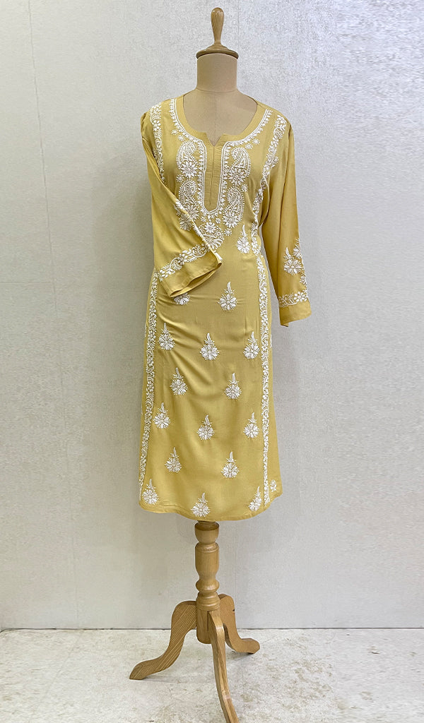 Rusdha Women's Lucknowi Handcrafted Modal Cotton Chikankari Kurti - HONC0160328