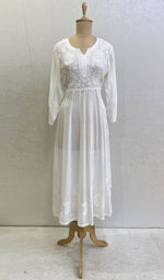 将图像加载到图库查看器中, Sabana Women's Lucknowi Handcrafted Muslin Chikankari Anarkali Dress - HONC0142450
