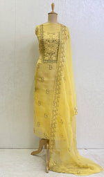 Load image into Gallery viewer, Women's Lakhnavi Handcrafted Pure Organza Chikankari Unstitched Kurta And Dupatta Set - HONC0138700