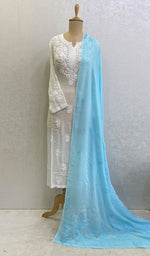 将图像加载到图库查看器中, 勒克瑙手工制作粘胶乔其纱 Chikankari Dupatta - Honc095703
