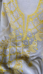 Load image into Gallery viewer, Women's Lakhnavi Handcrafted Mul Chanderi Unstitched Kurta And Dupatta Set- HONC0368975