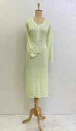 将图像加载到图库查看器中, Women's Lakhnavi Handcrafted Viscose Georgette Chikankari Kurti- HONC0139804