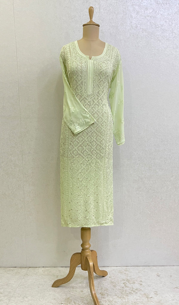 Women's Lakhnavi Handcrafted Viscose Georgette Chikankari Kurti- HONC0139804