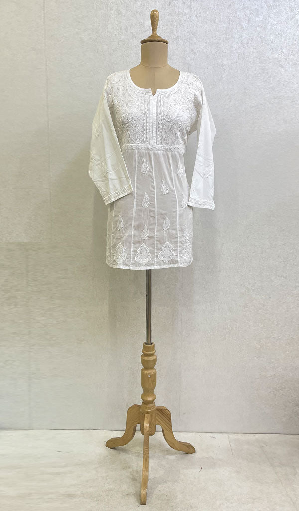 Lakhnavi 手工制作的 Chikankari 棉质上衣 - HONC0111279