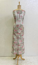 Load image into Gallery viewer, Women's Lakhnavi Handcrafted Organza Chikankari Unstitched Kurti Fabric - HONC0165659