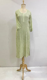 将图像加载到图库查看器中, Women's Lakhnavi Handcrafted Viscose Georgette Chikankari Kurti - HONC0204827