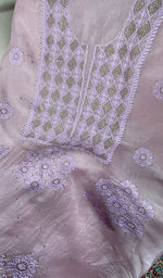 Load image into Gallery viewer, Sneha Women's Lakhnavi Handcrafted Pure Organza Chikankari Unstitched Kurta And Dupatta Set- HONC0351776