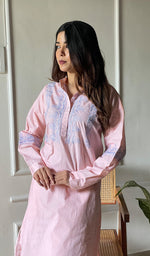将图像加载到图库查看器中, Enayat Women's Lakhnavi Handcrafted Cotton Chikankari Oversized Kurta And Pant Set - HONC0297451