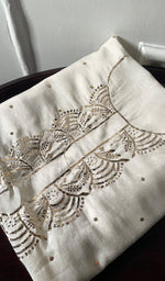 Load image into Gallery viewer, Women's Lucknowi Handcrafted Chanderi Silk Unstitched Chikankari Kurta and Dupatta Set- HONC0304296