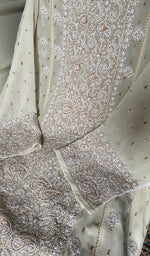 Load image into Gallery viewer, Women's Lakhnavi Handcrafted Pure Silk Georgette Chikankari Semi - stitched Anarkali And Dupatta Set- HONC0334398
