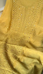 将图像加载到图库查看器中, Women's Lakhnavi Handcrafted Mul Chanderi Chikankari Unstitched Kurta Dupatta Set - HONC0235820