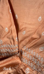 将图像加载到图库查看器中, Women's Lakhnavi Handcrafted Munga Silk Chikankari Semi - Stitched Kurta And Dupatta Set- HONC0268496