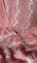 Load image into Gallery viewer, Eshani Women's Lucknowi Handcrafted Pure Organza Silk Chikankari Semi- stitched Anarkali Dupatta Set- HONC0362217