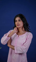 Load image into Gallery viewer, Pink Women's Lucknowi Handcrafted Cotton Chikankari Kurti