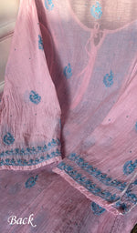 Load image into Gallery viewer, Women's Lakhnavi Handcrafted Mul Chanderi Chikankari Semi Stitched Anarkali And Dupatta Set- HONC0286663