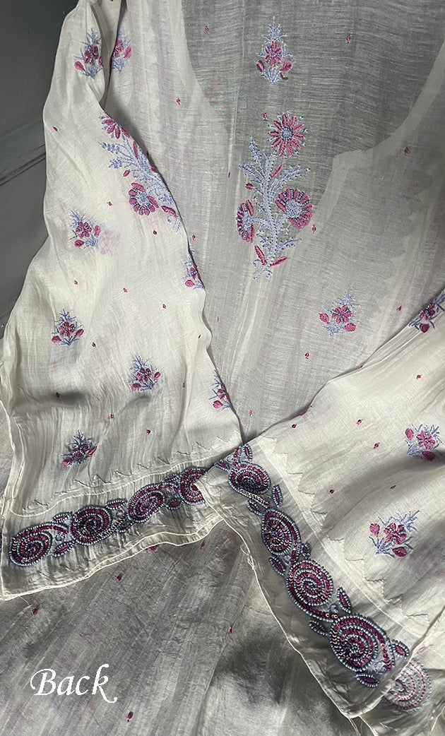 Aaliyah Women's Lakhnavi Handcrafted Mul Chanderi Semi - Stitched Kurta And Dupatta Set - HONC0239039