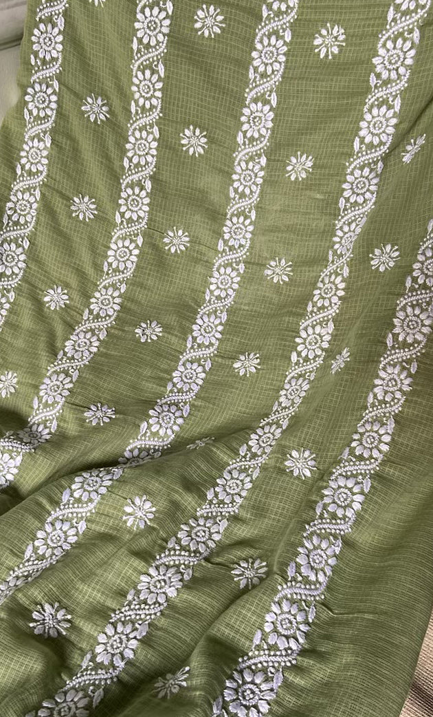 Women's Lucknowi Handcrafted Kota Cotton Chikankari Unstitched Kurta And Dupatta Set - HONC0312642