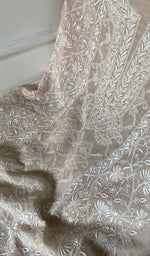 Load image into Gallery viewer, Women's Lakhnavi Handcrafted Tissue Chanderi Chikankari Unstitched Kurta Dupatta Set - HONC0352500