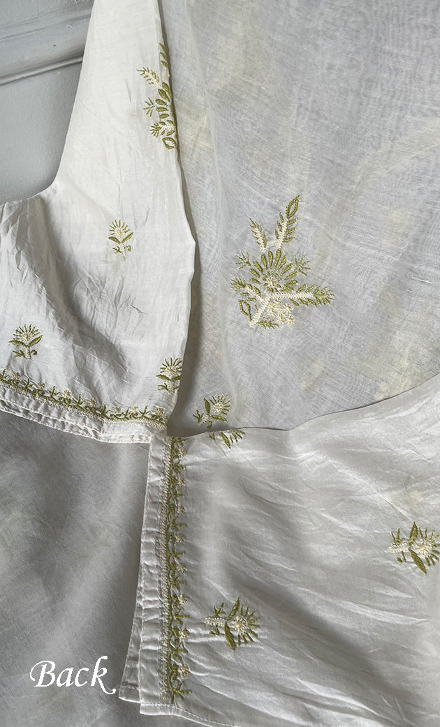 Women's Lakhnavi Handcrafted Chanderi Silki Semi - Stitched Kurta And Dupatta Set - HONC0314232