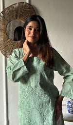 Load image into Gallery viewer, Women's Lakhnavi Handcrafted Cotton Chikankari Kurti - HONC0347150