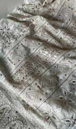 将图像加载到图库查看器中, Saima Women's Lakhnavi Handcrafted Pure Silk Georgette Chikankari  Kurti Fabric - HONC0229270