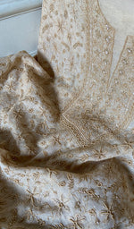 Load image into Gallery viewer, Women's Lakhnavi Handcrafted Tissue Chanderi Chikankari Unstitched Kurta Dupatta Set - HONC0352171