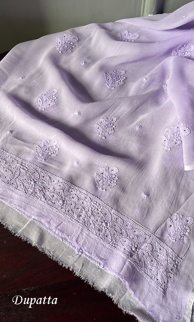 Women's Lakhnavi Handcrafted Viscose Georgette Chikankari Kurti Fabric - HONC0207167