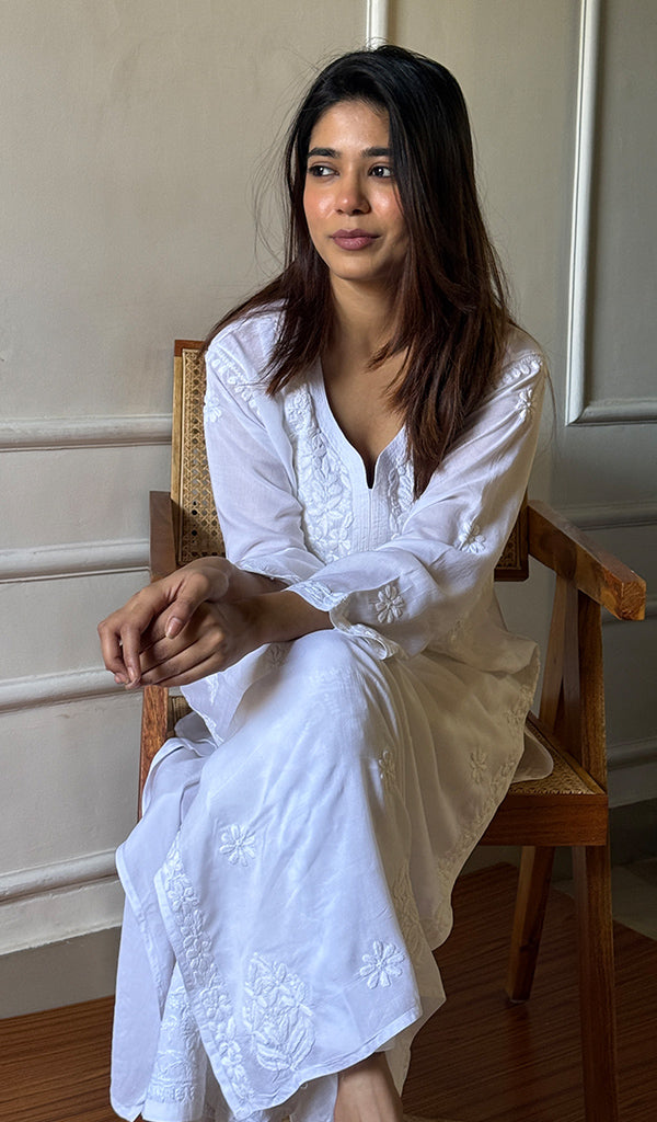 Women's Lucknowi Handcrafted Modal Cotton Chikankari Kurti - HONC0162013