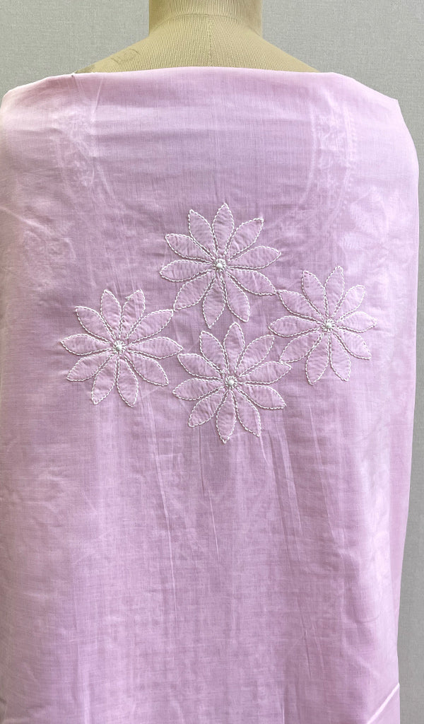 Pink Women's Lakhnavi Handcrafted Cotton Chikankari Full Suit Material