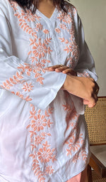 将图像加载到图库查看器中, Nasrin Women's Lakhnavi Handcrafted Modal Cotton Chikankari Top - HONC0276601