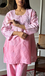 Load image into Gallery viewer, Riddhi Women's Lakhnavi Handcrafted Chanderi Silk Chikankari Top And Pant Set - HONC0360730