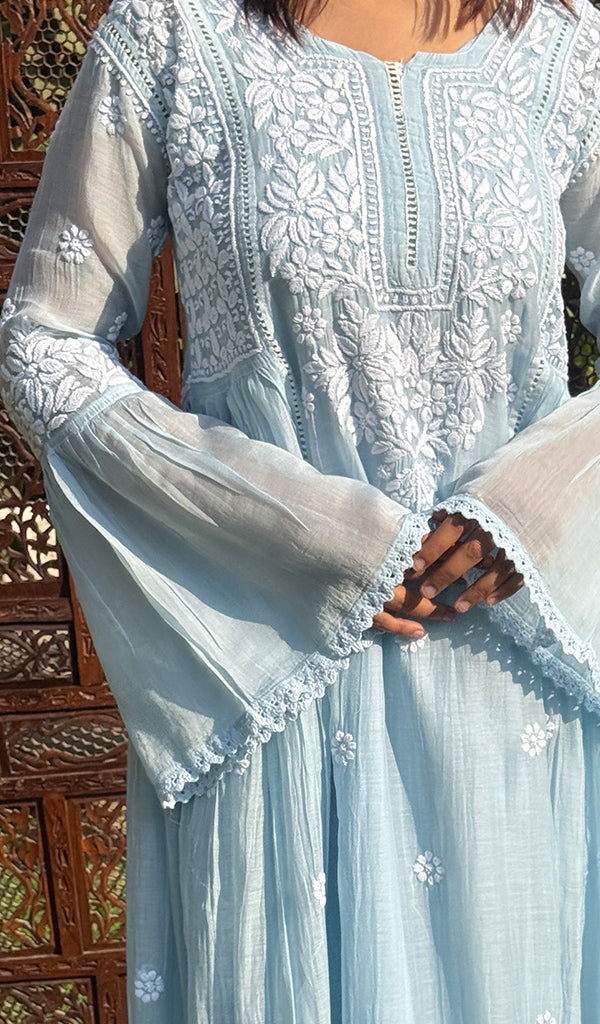 Fariah Women's Lucknowi Handcrafted Mul Chanderi Chikankari Kurti - HONC0272413