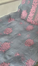 Load image into Gallery viewer, Women's Lakhnavi Handcrafted Pure Organza Chikankari Unstitched Kurta And Dupatta Set- HONC0361457